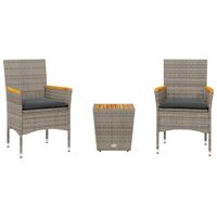 3-cz. zestaw bistro z poduszkami, szary, polirattan i szkło