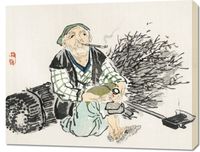 Obraz 90x70cm Smoking Farmer,  Kōno Bairei Japoński Vintage do Salonu