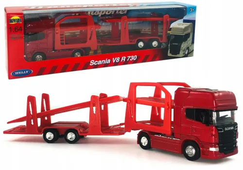 TIR SCANIA V8 R730 MODEL WELLY 1:64 CZERWONA LAWETA na Arena.pl