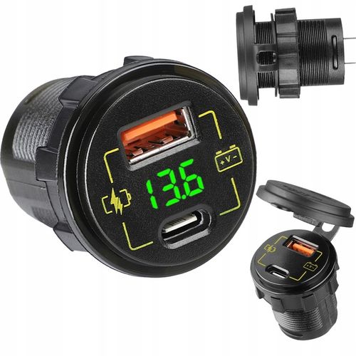 ŁADOWARKA DO SAMOCHODU MOTOCYKLA ŁODZI USB USB-C 3,4A WOLTOMIERZ 12V 24V na Arena.pl