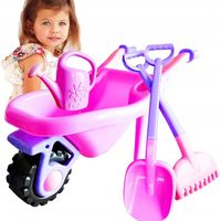 DUŻA RÓŻOWA TACZKA DO PIASKU + ŁOPATA + GRABIE + KONEWKA