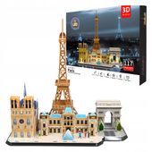 PUZZLE 3D MIASTO PARYŻ WIEŻA EIFFLA LUWR PANORAMA ŚWIATŁO LED 117 ELEMENTÓW