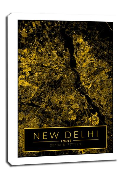 Delhi mapa złota - obraz na płótnie 40x60 cm zdjęcie 1