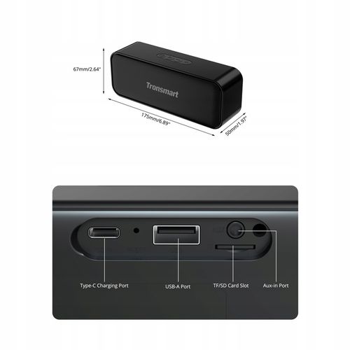Bezprzewodowy głośnik Bluetooth Tronsmart T2 Mini 2023 AUX SD USB 10W czarn na Arena.pl