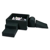 Piankowy plac zabaw z basenem kwadratowym 90x90x40 grafitowy + 400 piłek (róż perłowy, błękitny perłowy, metaliczny grafit, opalizujące)