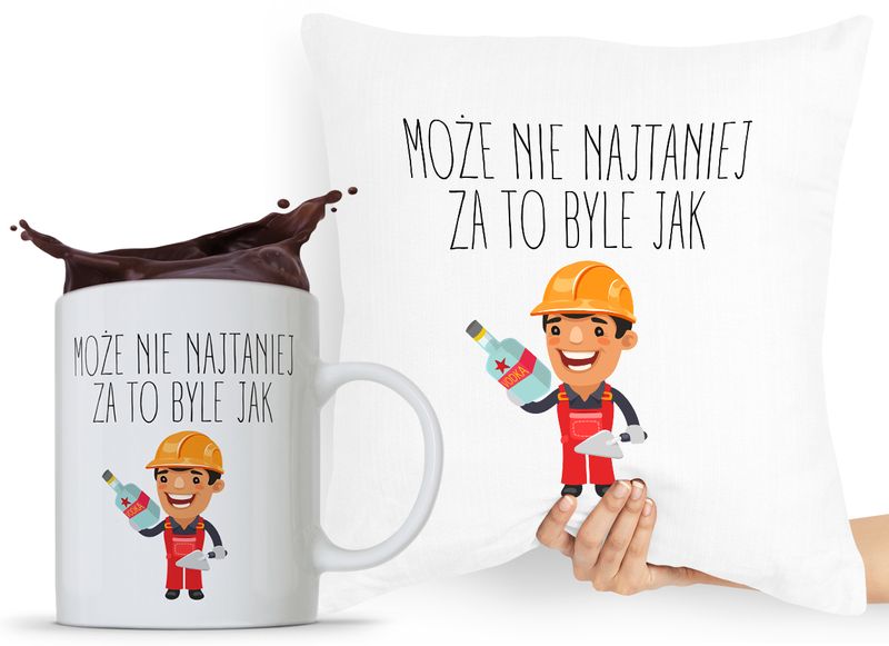 Zestaw Poduszka Kubek Budowlańca Majstra Fachowca Z Nadrukiem Ze Zdjęciem zdjęcie 1
