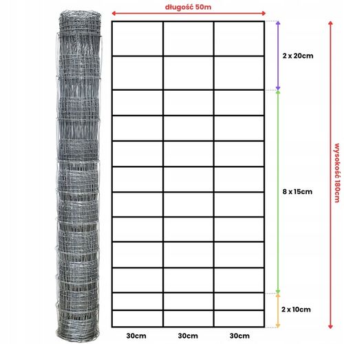 SIATKA LEŚNA 180/13/30 L - rolka 50m OCYNKOWANA do pola sady lasy budowa na Arena.pl