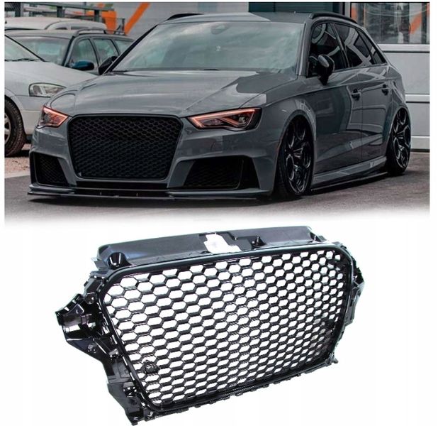 GRILL ATRAPADO  Audi A3 8V OD 2012 DO 2016 Roku RS3 LOOK CZARNY POŁYSK  PDC zdjęcie 2