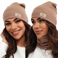 CIEPŁY KOMPLET DAMSKI CZAPKA+ KOMIN PRODUKT POLSKI MODNY ZIMOWY BEŻOWY