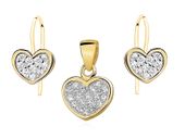POZŁACANY SREBRNY KOMPLET WISZĄCE SERCA CYRKONIE