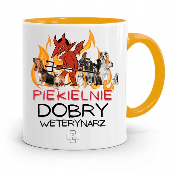 Kubek Żółty Weterynarza Piekielnie Dobry Prezent Z Nadrukiem Ze Zdjęciem zdjęcie 1
