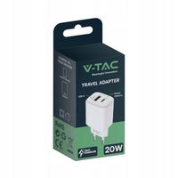 Ładowarka USB V-TAC SZYBKA 20W Biała MINI Dual USB Type-A Type-C VT-3530-W
