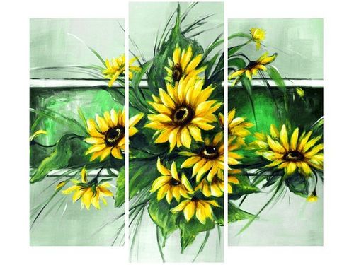 90 80CM OBRAZ T3 ELEM SŁONECZNIKI ZIELENI DRUK ŚCIENNY na Arena.pl