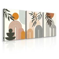 OBRAZY CANVAS SET BOHO LIŚCIE AZTECKIE ORNAMENTY ABSTRAKCJA 90cm x 40cm