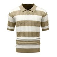 Koszulka polo męska dzianinowa w paski beżowa retro smart casual r. S