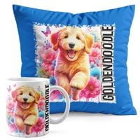 ZESTAW KUBEK + PODUSZKA NIEBIESKA - PIES PSY PIESEK RASA GOLDENDOODLE