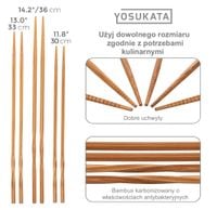 YOSUKATA Pałeczki Drewniane do Woka 3 Par 30 / 33 / 36 cm Kuchnia Azjatycka