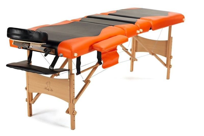 Stół, łóżko do masażu 4-segmentowe drewniane Czarno Pomarańczowe zdjęcie 4