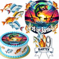ZESTAW OPŁATEK NA TORT 20CM + 16 POSTACI - WĘDKARSKIE RYBAK +IMIĘ 15CM 18CM