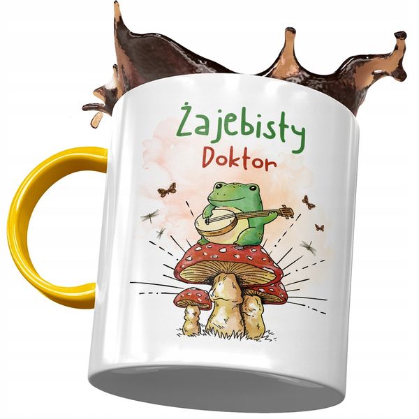 Kubek Żółty Dla Doktora Żajebisty Doktor Z Nadrukiem Ze Zdjęciem zdjęcie 1