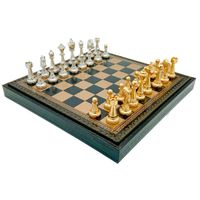 WŁOSKIE FIGURKI SZACHOWE STAUNTON ZŁOTO/SREBRO + SZACHOWNICA ZŁOTO/CZARNE