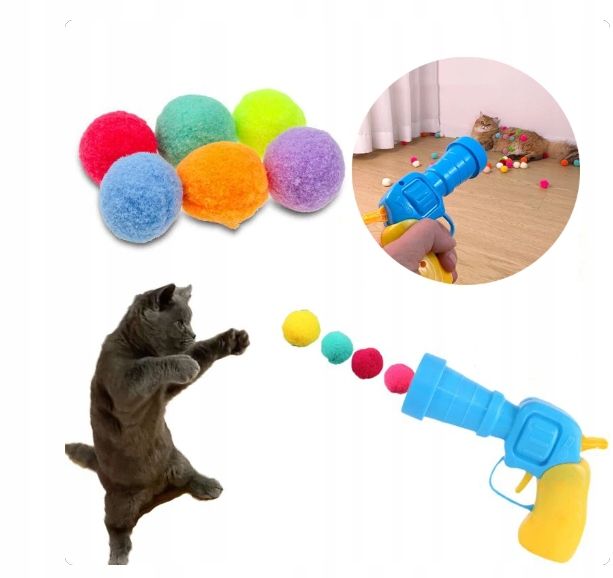 Zabawka dla KOTÓW DZIECI Pistolet na WŁÓCZKĘ 50 KUL WEŁNIANYCH PIŁKAMI zdjęcie 1
