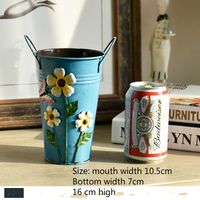 Vintage Doniczka doniczka - Wiadro - METALOWA - Idealna Do Domu I Ogrodu 43 Niebieski W Kwiaty