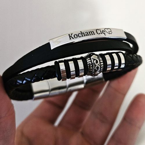 BRANSOLETKA MĘSKA SKÓRZANA SKÓRA GRAWER GRATIS SREBRNA REGULOWANA 21-24CM! na Arena.pl