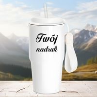 Biały kubek termiczny 600 ml z uchwytem z dowolnym nadrukiem