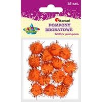 pompony brokatowe 18mm 15 szt titanum pomarańczowe