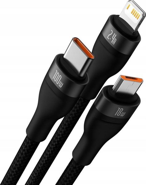 Kabel USB Baseus USBA USBC + microUSB + Lightning 1.2 m Czarny zdjęcie 2