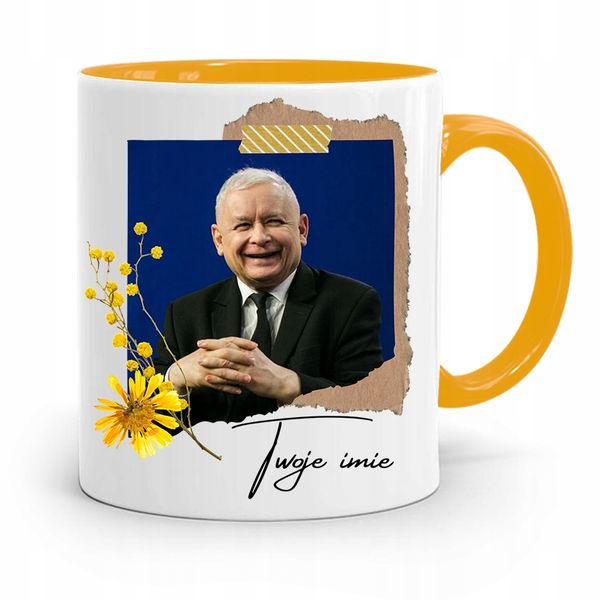 Kubek Żółty Prezent Prezesa Jarosław Kaczyński Pis Z Nadrukiem Ze Zdjęciem zdjęcie 1