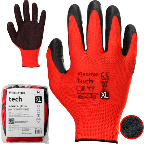 rękawice robocze mercator tech red+black latex - xl - 12 par na Arena.pl
