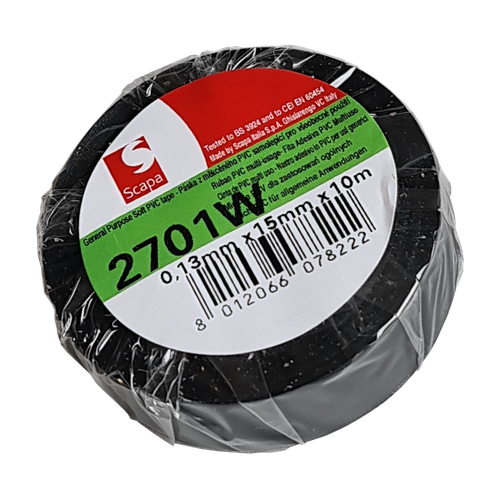 TAŚMA IZOLACJA PCV 2701W 15mm/10m CZARNA, KLEJ AKRYLOWY, SCAPA na Arena.pl