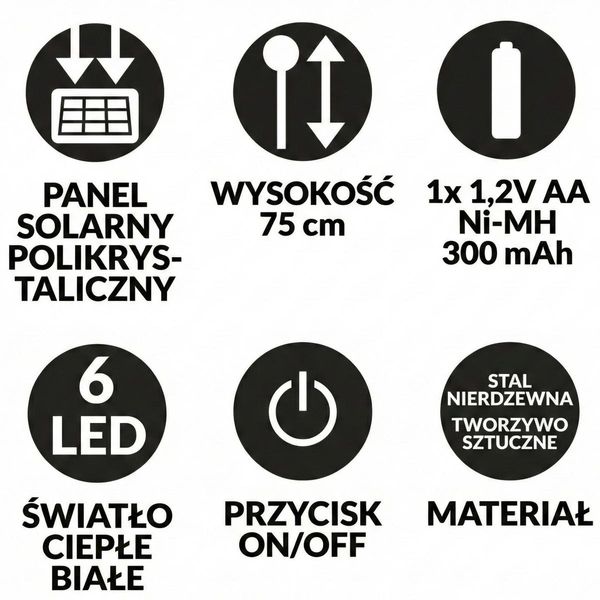 LAMPA SOLARNA TRAWA 6 LED 75CM zdjęcie 2