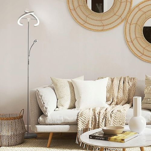 Lampa Stojąca LED Podłogowa Srebrna do Salonu Z Pilotem i Elastyczną na Arena.pl