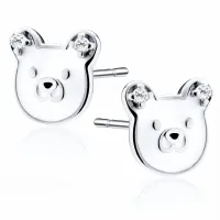 DELIKATNE RODOWANE SREBRNE KOLCZYKI GŁOWA MISIA NIEDŹWIADKA EMALIA CYRKONIE