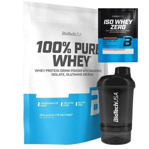 BIOTECH 100% PURE WHEY 454g BIAŁKO IZOLAT + PRÓBKA ISO WHEY ZERO + SHAKER na Arena.pl