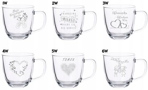 2 Duże Szklane Kubki Grawer LOGO 420ml Prezent dla pary Walentynki WZORY na Arena.pl