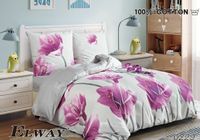 Pościel bawełniana ELWAY 200x220cm FIOLETOWE KWIATY 6229