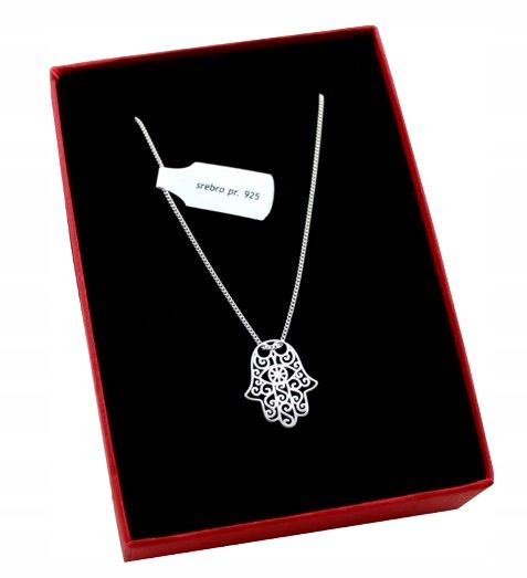 NASZYJNIK SREBRNY łańcuszek z zawieszką HAMSA RĘKA FATIMY CELEBRYTKA 45 cm zdjęcie 3