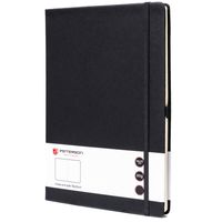 czarny notes w formacie b5 zadrukowany w kropki, wyposażony w gumkę