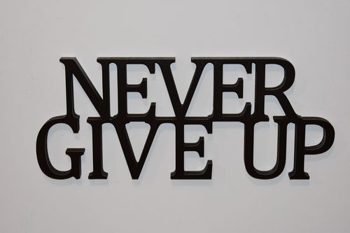 Napis 3D Never give up na Arena.pl