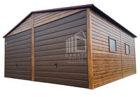 Garaż Blaszany 6x6 2x Brama drewnopodobny - drzwi - 2x okno  ID493