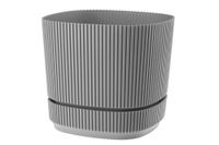 Doniczka plastikowa z podstawką osłonka 21x21 cm mat szara jasna prążkowana