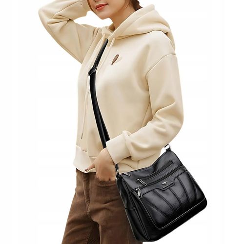 TOREBKA DAMSKA SKÓRZANA NA RAMIĘ CZARNA ELEGANCKA ZE SKÓRY POJEMNA TORBA na Arena.pl