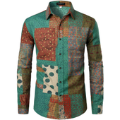 Koszula męska lniana w kratę zielona slim fit elegancka długi rękaw XXL