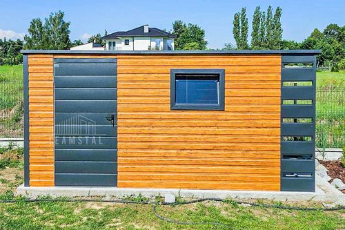 Schowek - Domek ogrodowy 4x2 + wiata 0,5m Drzwi Okno  dach spad w tył TS745 na Arena.pl