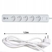 PRZEDŁUŻACZ LISTWA ZASILAJACĄ 8 GNIAZD 5x230V 2xUSBC 1xUSB-A WYŁĄCZNIK 1.5M