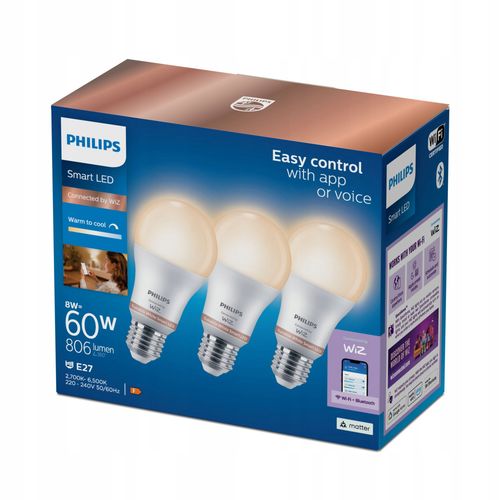 Żarówka smart Philips 3x E27 LED Tunnable White 60W A60 na Arena.pl
